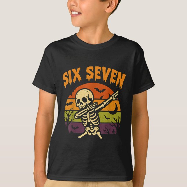 67 Halloween Meme 6 7 Skeleton Six Seven Numbers F T-Shirt (Front)