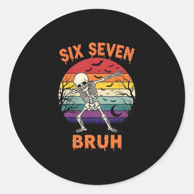 67 Halloween Meme Six Seve Skeleton Numbers Funny  Classic Round Sticker (Front)