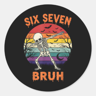 67 Halloween Meme Six Seve Skeleton Numbers Funny Classic Round Sticker