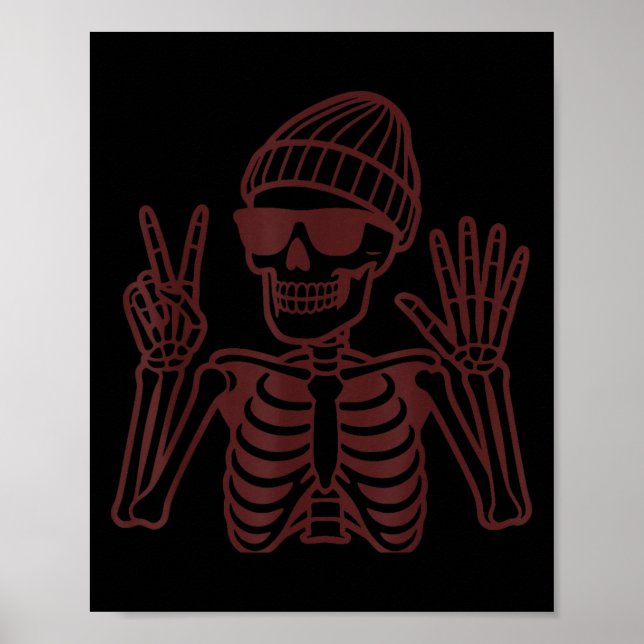 67 Halloween Skeleton Peace Sign Funny Meme Six Se (Front)