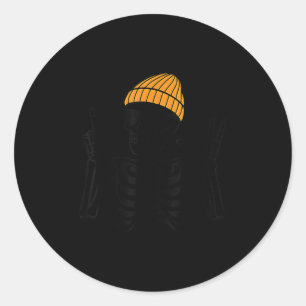 67 Halloween Skeleton Peace Sign Funny Meme Six Se Classic Round Sticker