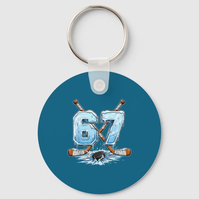 67 Hockey Drip Number Funny Meme Style Boys Graphi Key Ring (Front)