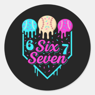 67 Ice Cream Baseball Drip Home Plate Six Seven 6  Classic Round Sticker