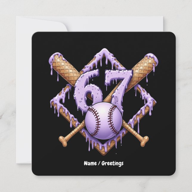 67 Ice Cream Drip Baseball Meme Funny Retro Sport  Invitation (Front)