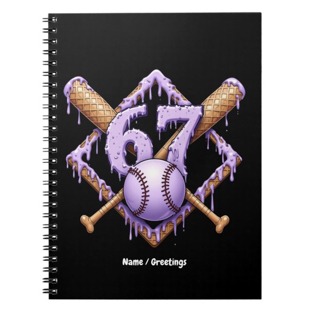 67 Ice Cream Drip Baseball Meme Funny Retro Sport  Notebook (Front)