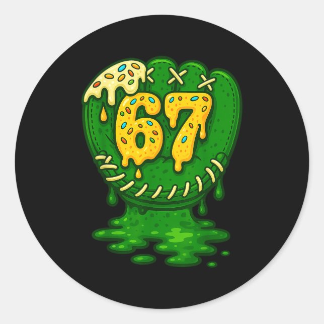 67 Ice Cream Drip Funny Six Seven Baseball  Classic Round Sticker (Front)