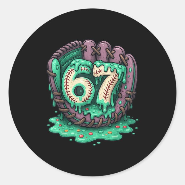 67 Ice Cream Drip Funny Six Seven Baseball  Classic Round Sticker (Front)