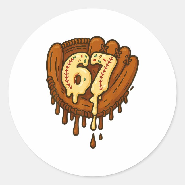 67 Ice Cream Drip Funny Six Seven Baseball  Classic Round Sticker (Front)