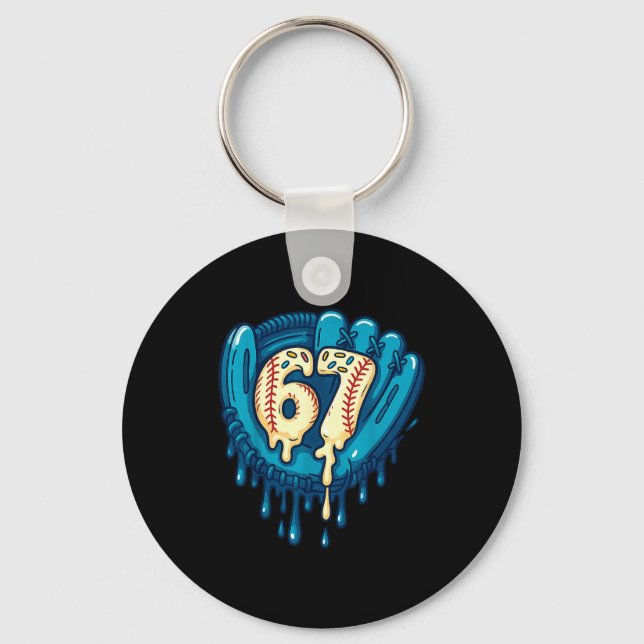 67 Ice Cream Drip Funny Six Seven Baseball  Key Ring (Front)