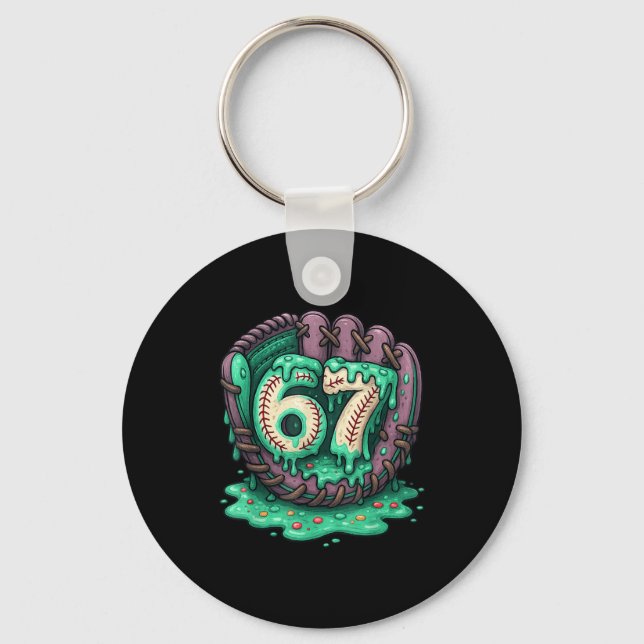 67 Ice Cream Drip Funny Six Seven Baseball  Key Ring (Front)