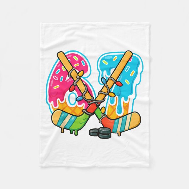67 Ice Cream Drip Hockey Christmas Light  Fleece Blanket (Front)