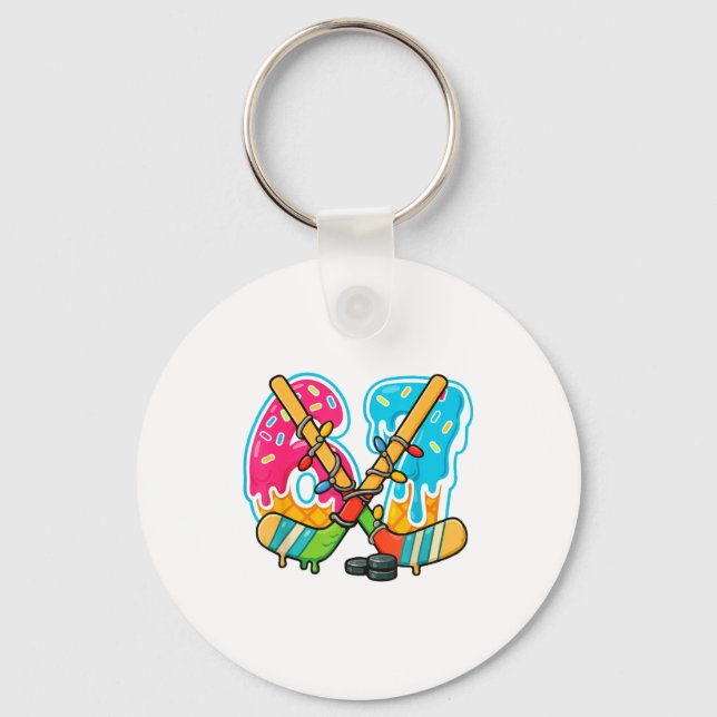67 Ice Cream Drip Hockey Christmas Light  Key Ring (Front)