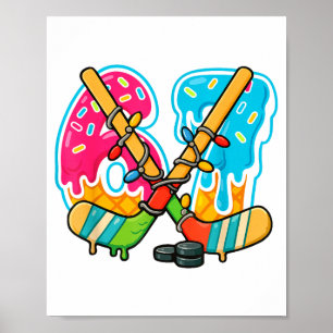 67 Ice Cream Drip Hockey Christmas Light  Poster