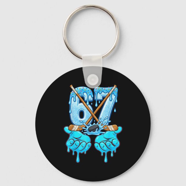 67 Ice Cream Drip Hockey Gen Alpha Slang Six Seven Key Ring (Front)