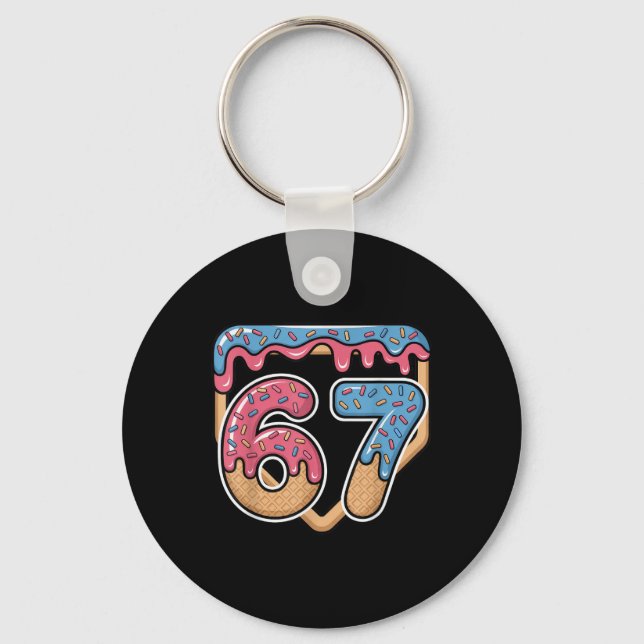 67 Ice Cream Drip Meme Baseball  Key Ring (Front)