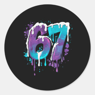 67 Ice Cream Drip Meme Funny Six Seven Gen Alpha S Classic Round Sticker