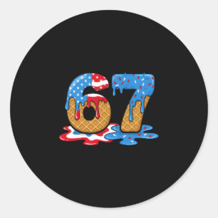 67 Ice Cream Drip Meme Funny Six Seven Gen Alpha S Classic Round Sticker