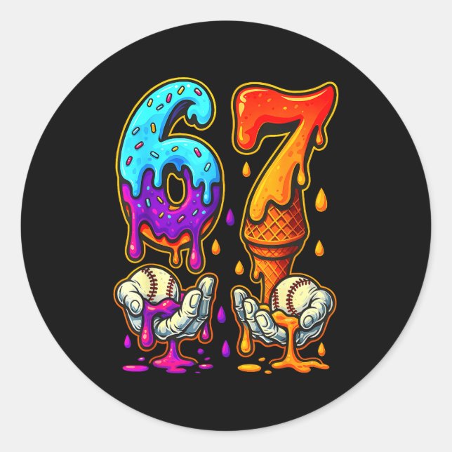 67 Ice Cream Drip Meme Funny Six Seven Gen Alpha S Classic Round Sticker (Front)