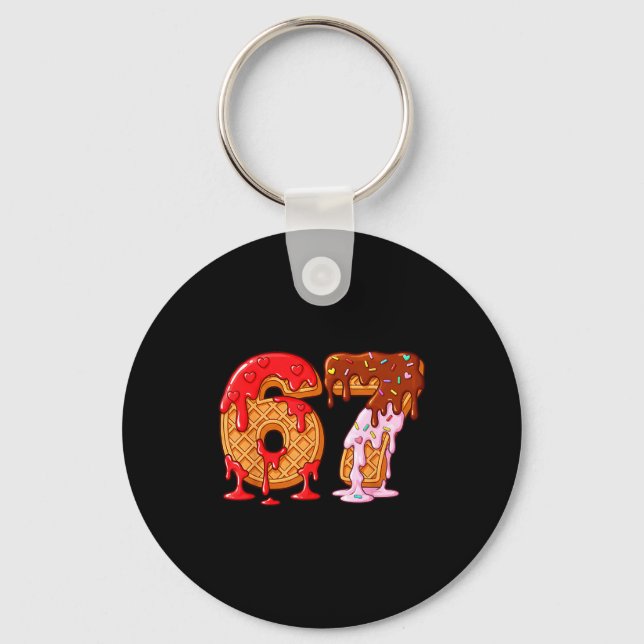 67 Ice Cream Drip Meme Funny Six Seven Valentine D Key Ring (Front)