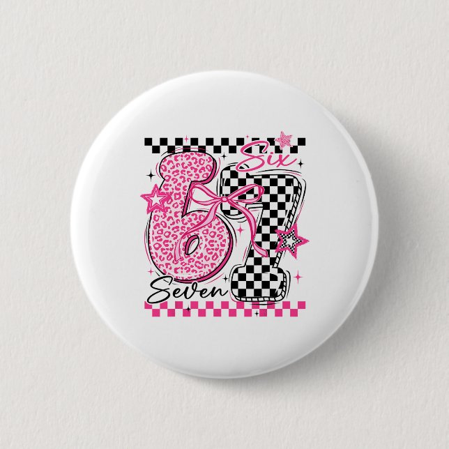 67 Leopard Checkered Funny Six Seven Meme 6-7 Teac 6 Cm Round Badge (Front)