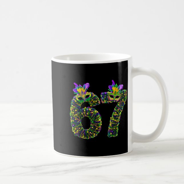 67 Mardi Gras Beads Mask Six Seven Meme 6 7 Carniv Coffee Mug (Right)