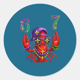 67 Mardi Gras Crawfish Beads Six Seven Carnival Bo Classic Round Sticker