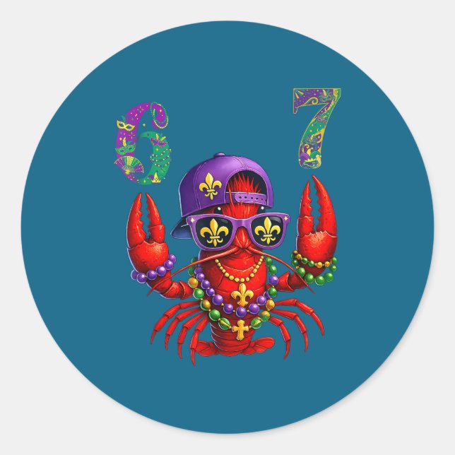 67 Mardi Gras Crawfish Beads Six Seven Carnival Bo Classic Round Sticker (Front)
