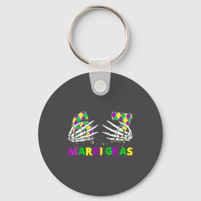 67 Mardi Gras Skeleton Hands Fleur De Lis 6 7 Meme Key Ring (Front)