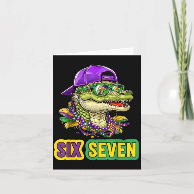 67 Mardigator Alligator Mardi Gras Six Seven Funny Card (Front)