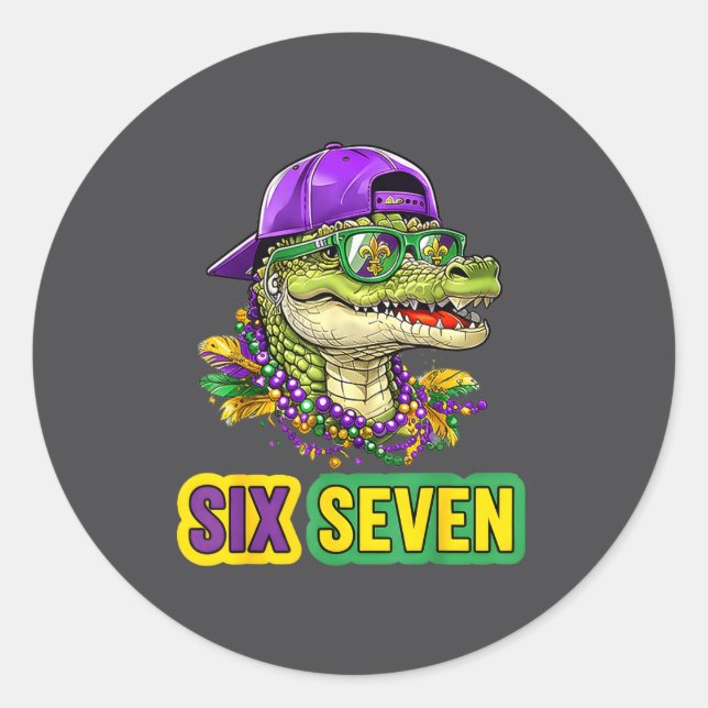 67 Mardigator Alligator Mardi Gras Six Seven Funny Classic Round Sticker (Front)
