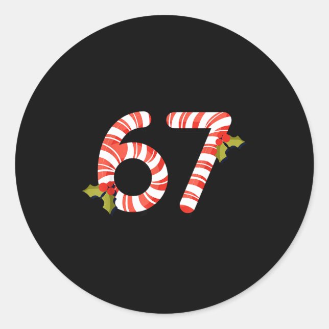 67 Mas Meme Candy Cane Six Seven Kids Men Women Ch Classic Round Sticker (Front)