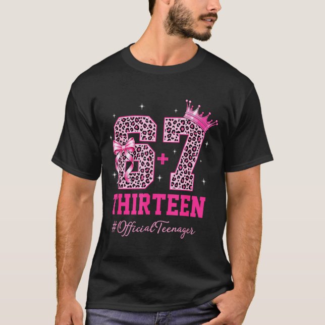 67 Meme 13th Birthday Girl Leopard Nk Bow Cute Tee (Front)