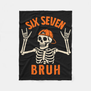 67 Meme 6 7 Funny Halloween Skeleton Rock On Six S Fleece Blanket