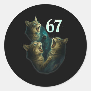 67 Meme Cat Howling At 67 Funny 6 7 Classic Round Sticker
