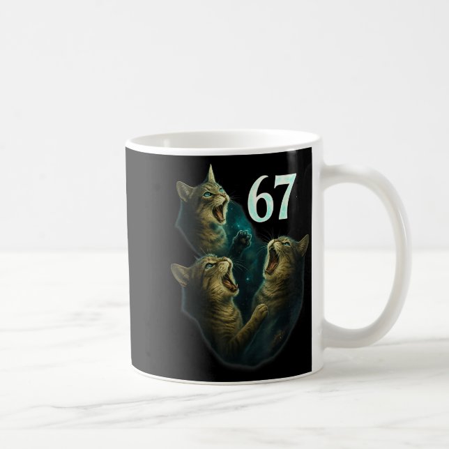67 Meme Cat Howling At 67 Funny 6 7  Coffee Mug (Right)
