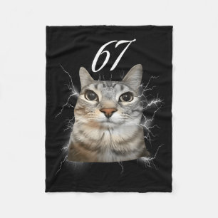 67 Meme Cat Howling At Moon Brainrot Funny 6 7  Fleece Blanket