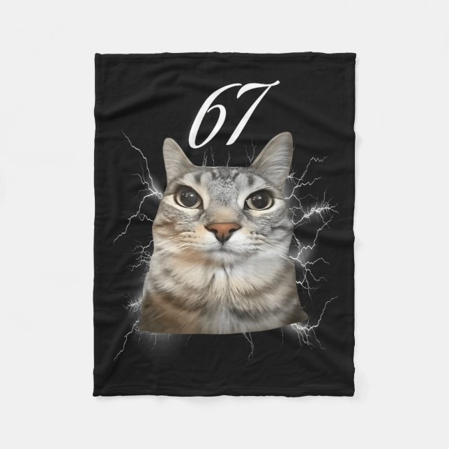 67 Meme Cat Howling At Moon Brainrot Funny 6 7  Fleece Blanket (Front)