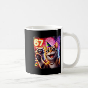 67 Meme Cat Raccoon New Year Selfie Funny Birthday Coffee Mug