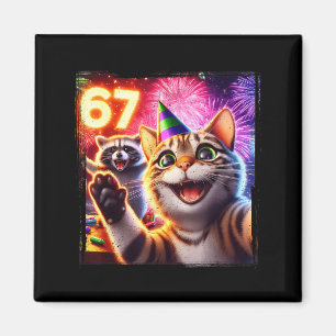 67 Meme Cat Raccoon New Year Selfie Funny Birthday Magnet