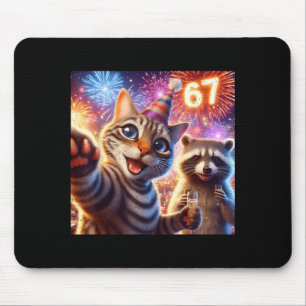 67 Meme Cat Raccoon New Year Selfie Funny Birthday Mouse Pad