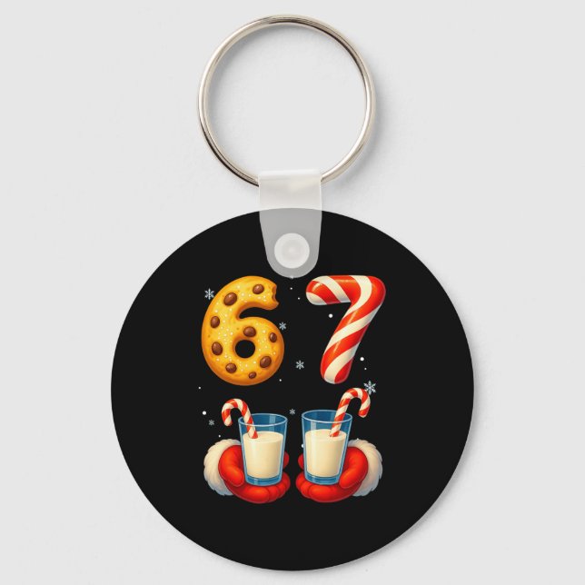 67 Meme Christmas Cookie Candy Cane Funny Six Seve Key Ring (Front)