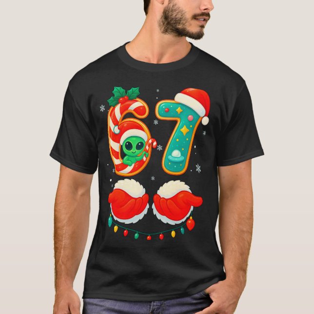 67 Meme Christmas Funny Alien Santa Six Seven Xmas T-Shirt (Front)