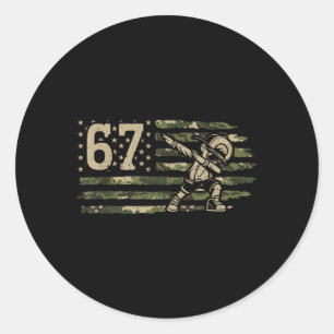 67 Meme Dabbing Boy Camo Usa American Flag Six Sev Classic Round Sticker