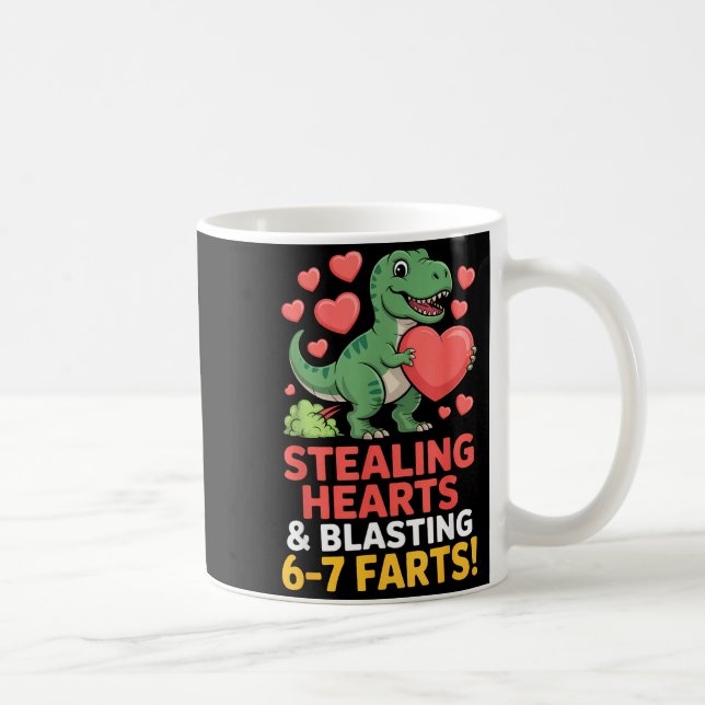 67 Meme Dinosaur Stealing Hearts 6-7 Farts Valenti Coffee Mug (Right)