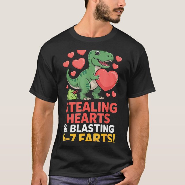 67 Meme Dinosaur Stealing Hearts 6-7 Farts Valenti T-Shirt (Front)