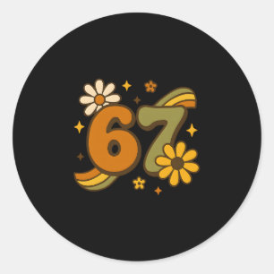 67 Meme Fall Autmn Groovy Retro 70s Six Seven Boho Classic Round Sticker