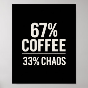 67 Meme Funny 67% Coffee 33% Chaos Humor Design Poster