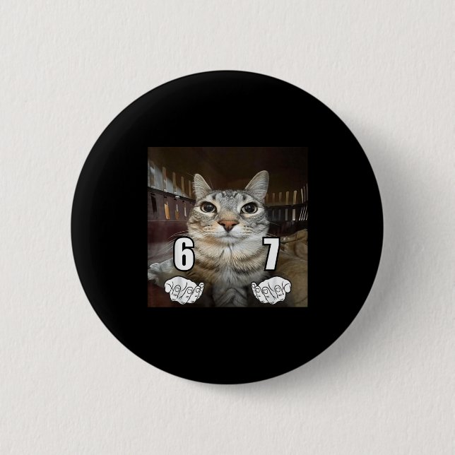 67 Meme Funny Cat Six Seven Meme 6 7  6 Cm Round Badge (Front)
