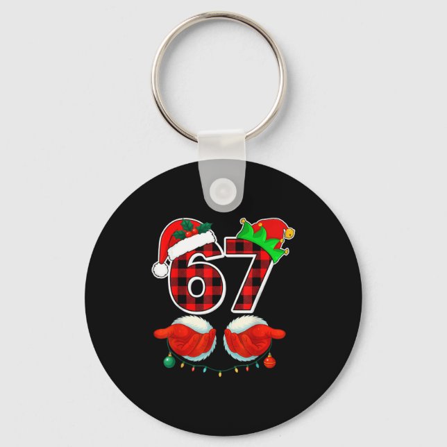 67 Meme Funny Christmas Red Plaid Xmas Pajamas Sla Key Ring (Front)