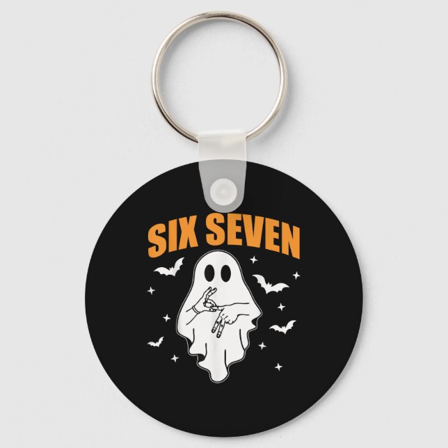 67 Meme Funny Ghost Halloween Haunted 6 7 Six Seve Key Ring (Front)